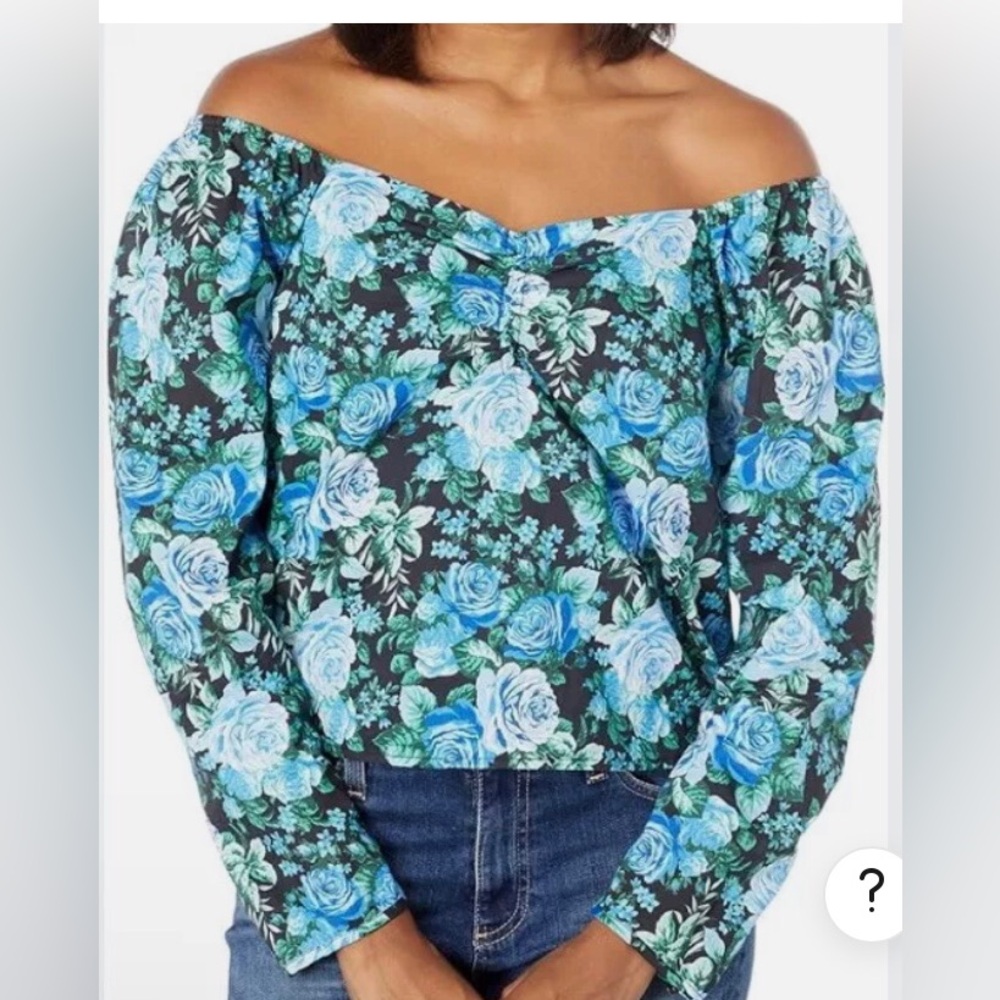 Wayf Floral Blouse, Puff Sleeves, Blue. Sz M, Ex. Pre- loved. Wore rarely!